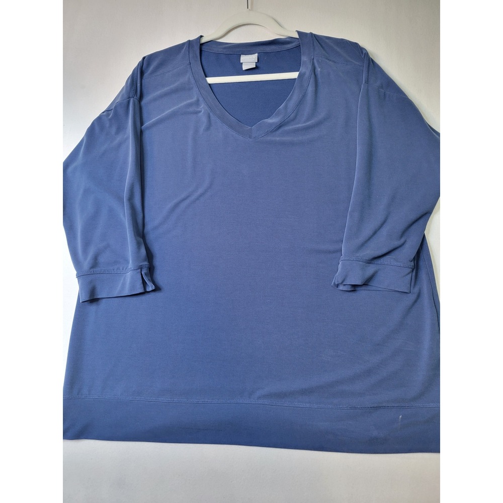 Chicos Zenergy Blue V-Neck 3/4 Sleeve Top Size 2 US 12/14 Activewear Tunic 2226